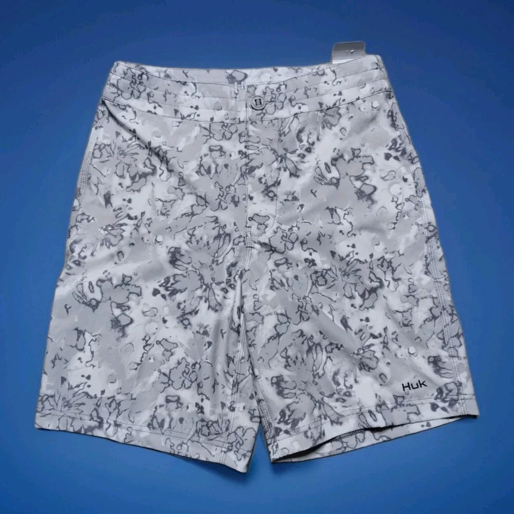 Huk‎ Boardshorts Mens 28 Pursuit Gray Performance Fish Swim Beach 9